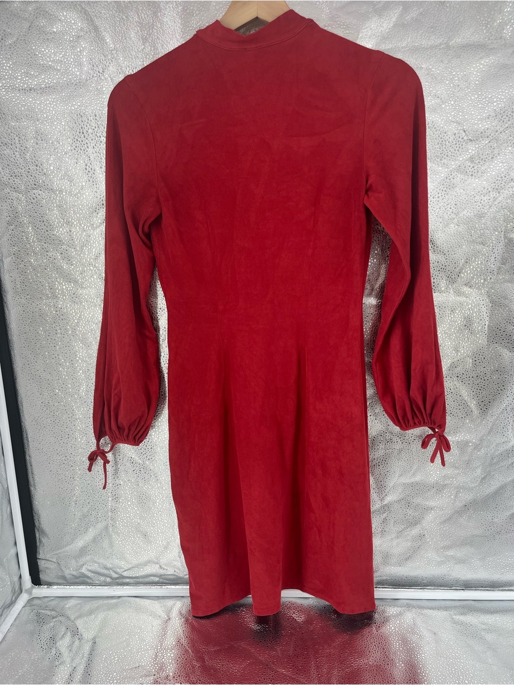Laundry Shelli Segal Red Suede-Look Long Sleeve Tie Front Mini Dress USA XS Sz 2 - Picture 12 of 16